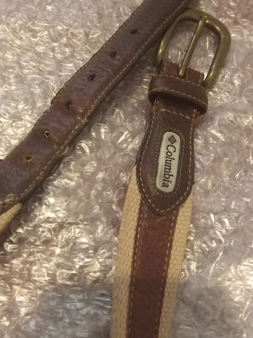 Columbia Beige Canvas Belt with Brown Leather Trim
